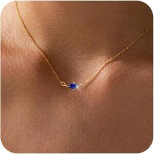 Gold Birthstone Necklace for Women Blue Pendant Dainty Chain Minimalist Jewelry